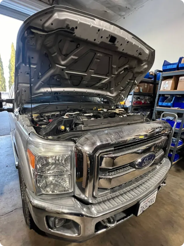 a car with the hood open